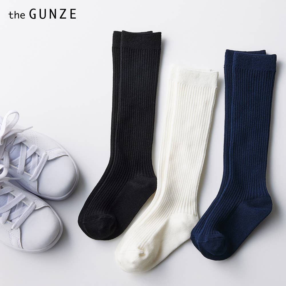 [Outer side 100% cotton] Children's ribbed knee-high socks